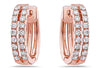 ESTATE .34CT DIAMOND 18KT ROSE GOLD CLASSIC 2 ROW HUGGIE HOOP HANGING EARRINGS