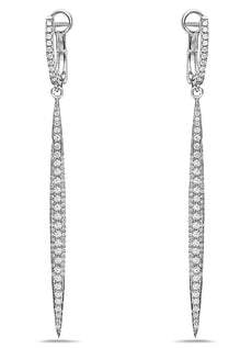 ESTATE 1.21CT DIAMOND 18KT WHITE GOLD ELONGATED BAR LEVERBACK HANGING EARRINGS