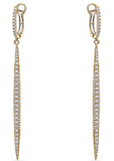1.21CT DIAMOND 18K YELLOW GOLD 3D ELONGATED BAR CLASSIC CLIP ON HANGING EARRINGS