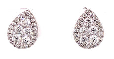 ESTATE .85CT DIAMOND 18KT WHITE GOLD 3D CLASSIC CLUSTER PEAR SHAPE STUD EARRINGS