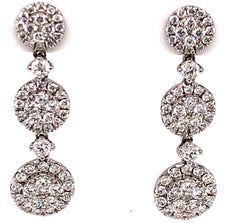 ESTATE 1.13CT DIAMOND 18KT WHITE GOLD 3D CIRCULAR JOURNEY LOVE HANGING EARRINGS