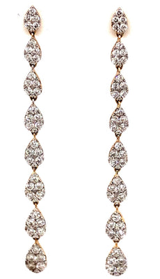 LARGE 1.80CT DIAMOND 18KT WHITE GOLD JOURNEY TEAR DROP HANGING DANGLING EARRINGS