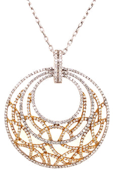 2.58CT DIAMOND 18K 2 TONE GOLD MULTI CIRCULAR INTERTWINING FUN FLOATING PENDANT