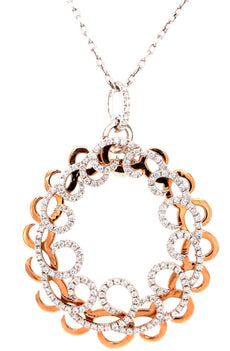 1.48CT DIAMOND 18KT WHITE & ROSE GOLD CIRCULAR MULTI WAVE FUN FLOATING PENDANT
