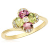 WIDE .90CT DIAMOND AAA PERIDOT & PINK TOURMALINE 14K YELLOW GOLD FLOWER FUN RING