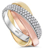 ESTATE WIDE .88CT DIAMOND 18KT TRI COLOR GOLD 3D CLASSIC TRINITY LOVE RING