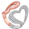 ESTATE LARGE 1.03CT DIAMOND 18K WHITE & ROSE GOLD 3D DOUBLE OPEN HEART LOVE RING