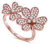ESTATE .66CT DIAMOND 18KT ROSE GOLD 3D CLASSIC DOUBLE FLOWER ROSE LOVE RING