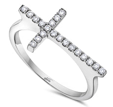 ESTATE .16CT DIAMOND 18KT WHITE GOLD 3D CLASSIC SIDEWAYS CROSS FUN RING