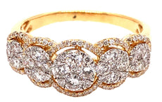 1.13CT DIAMOND 18KT YELLOW GOLD CLUSTER INVISIBLE SEMI ETERNITY ANNIVERSARY RING