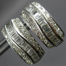 ESTATE WIDE 1CT DIAMOND 18KT WHITE GOLD ROUND & BAGUETTE SWIRL CLIP ON EARRINGS