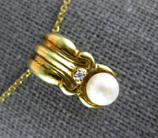 ESTATE .01CT DIAMOND & AAA SOUTH SEA PEARL 14K YELLOW GOLD FLOATING PENDANT 2472