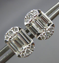 LARGE .89CT DIAMOND 18K WHITE GOLD ROUND & BAGUETTE OVAL INVISIBLE STUD EARRINGS
