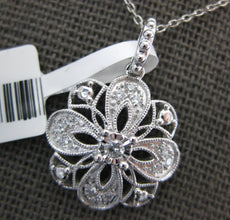 ESTATE .14CT DIAMOND 14K WHITE GOLD 3D FLOWER FILIGREE MILGRAIN FLOATING PENDANT