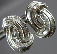 ESTATE .70CT DIAMOND 18KT WHITE GOLD BAGUETTE DOUBLE SWIRL CLASSIC STUD EARRINGS