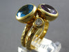 LARGE 5.16CT DIAMOND & AAA AMETHYST & BLUE TOPAZ 14KT YELLOW GOLD 3 STONE RING