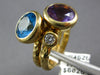 LARGE 5.16CT DIAMOND & AAA AMETHYST & BLUE TOPAZ 14KT YELLOW GOLD 3 STONE RING