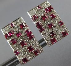 LARGE 4.0CT DIAMOND & AAA RUBY 18KT WHITE GOLD ROUND & PRINCESS CLIP ON EARRINGS