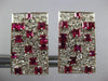 LARGE 4.0CT DIAMOND & AAA RUBY 18KT WHITE GOLD ROUND & PRINCESS CLIP ON EARRINGS