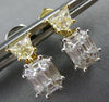 1.06CT WHITE & CANARY DIAMOND 18K 2 TONE GOLD BAGUETTE KITE CUT HANGING EARRINGS