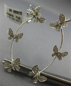 LARGE .63CT DIAMOND 18KT WHITE GOLD MULTI BUTTERFLY EAR CLIMBER HANGING EARRINGS