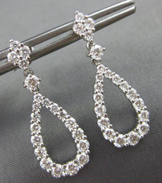 ESTATE 1.70CT DIAMOND 18KT WHITE GOLD 3D CLASSIC OPEN TEAR DROP HANGING EARRINGS