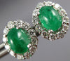 3.67CT DIAMOND & AAA CABOCHON EMERALD 14KT WHITE GOLD OVAL STUD EARRINGS #27152