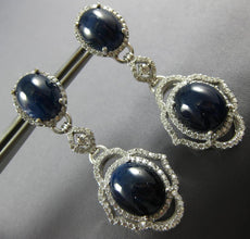 LARGE 2.8CT DIAMOND & AAA SAPPHIRE 18KT WHITE GOLD OVAL & ROUND HANGING EARRINGS