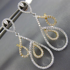 ESTATE LARGE .98CT DIAMOND 18KT 2 TONE GOLD TEAR DROP LOVE KNOT HANGING EARRINGS