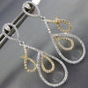 ESTATE LARGE .98CT DIAMOND 18KT 2 TONE GOLD TEAR DROP LOVE KNOT HANGING EARRINGS