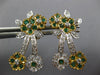 LARGE 1.95CT DIAMOND & AAA EMERALD 18K 2 TONE GOLD MULTI FLOWER HANGING EARRINGS