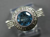 LARGE 1.56CT DIAMOND & AAA BLUE TOPAZ 14KT WHITE GOLD FILIGREE ENGAGEMENT RING