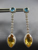 LARGE 6.20CT DIAMOND & AAA BLUE TOPAZ & CITRINE 18KT WHITE GOLD HANGING EARRINGS