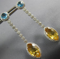 LARGE 6.20CT DIAMOND & AAA BLUE TOPAZ & CITRINE 18KT WHITE GOLD HANGING EARRINGS