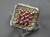 LARGE 1.26CT DIAMOND & AAA PINK SAPPHIRE 14K YELLOW GOLD SIDEWAY SQUARE FUN RING