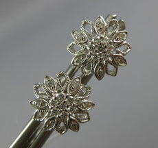 ESTATE .16CT DIAMOND 14KT WHITE GOLD 3D FLOWER FILIGREE CLASSIC STUD EARRINGS