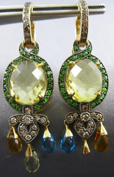 12.30CT DIAMOND & AAA MULTI GEMS 14KT YELLOW GOLD FILIGREE FUN HANGING EARRINGS