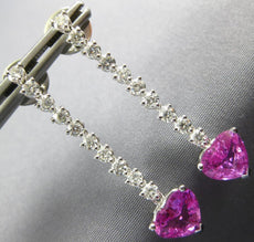 5.20CT DIAMOND & AAA PINK SAPPHIRE 18KT WHITE GOLD HEART SHAPE HANGING EARRINGS