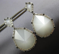 1.15CT WHITE & BLACK DIAMOND & AAA WHITE QUARTZ 14KT WHITE GOLD HANGING EARRINGS