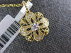 ESTATE .14CT DIAMOND 14K 2 TONE GOLD 3D CLASSIC FILIGREE FLOWER FLOATING PENDANT