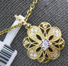 ESTATE .14CT DIAMOND 14K 2 TONE GOLD 3D CLASSIC FILIGREE FLOWER FLOATING PENDANT