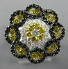 2.22CT WHITE BLACK & FANCY YELLOW DIAMOND 18KT WHITE GOLD FLOWER INFINITY RING
