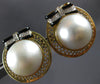 LARGE .22CT DIAMOND & AAA PEARL 18K YELLOW GOLD CIRCULAR CLIP ON EARRINGS #27180