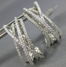 ESTATE WIDE .73CT DIAMOND 18K WHITE GOLD 3D CRISS CROSS CLIP ON HANGING EARRINGS