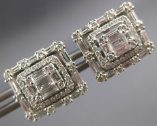 LARGE 1.49CT DIAMOND 18KT WHITE GOLD 3D ROUND & BAGUETTE INVISIBLE STUD EARRINGS