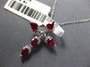1CT DIAMOND & AAA RUBY 18KT WHITE GOLD ROUND & PEAR SHAPE CROSS FLOATING PENDANT