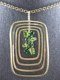 0.87CT DIAMOND AAA EMERALD & PERIDOT 14KT YELLOW GOLD MULTI SQUARE FUN PENDANT