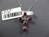 1CT DIAMOND & AAA RUBY 18KT WHITE GOLD ROUND & PEAR SHAPE CROSS FLOATING PENDANT