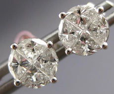 ESTATE .57CT DIAMOND 18KT WHITE GOLD 3D TRILLION INVISIBLE ROUND STUD EARRINGS
