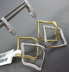 ESTATE .42CT DIAMOND 18KT 2 TONE GOLD 3D DOUBLE LEAF CLASSIC HANGING EARRINGS
